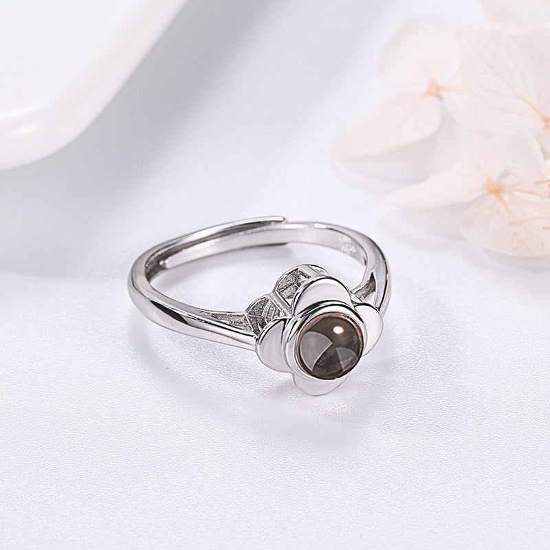 Pure 92,5% Silver Flower Projection Ring